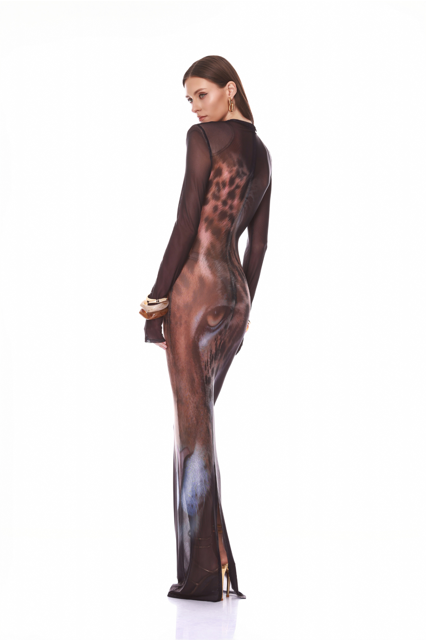 Bronx and Banco Leopard sukienka wieczorowa maxi mesh