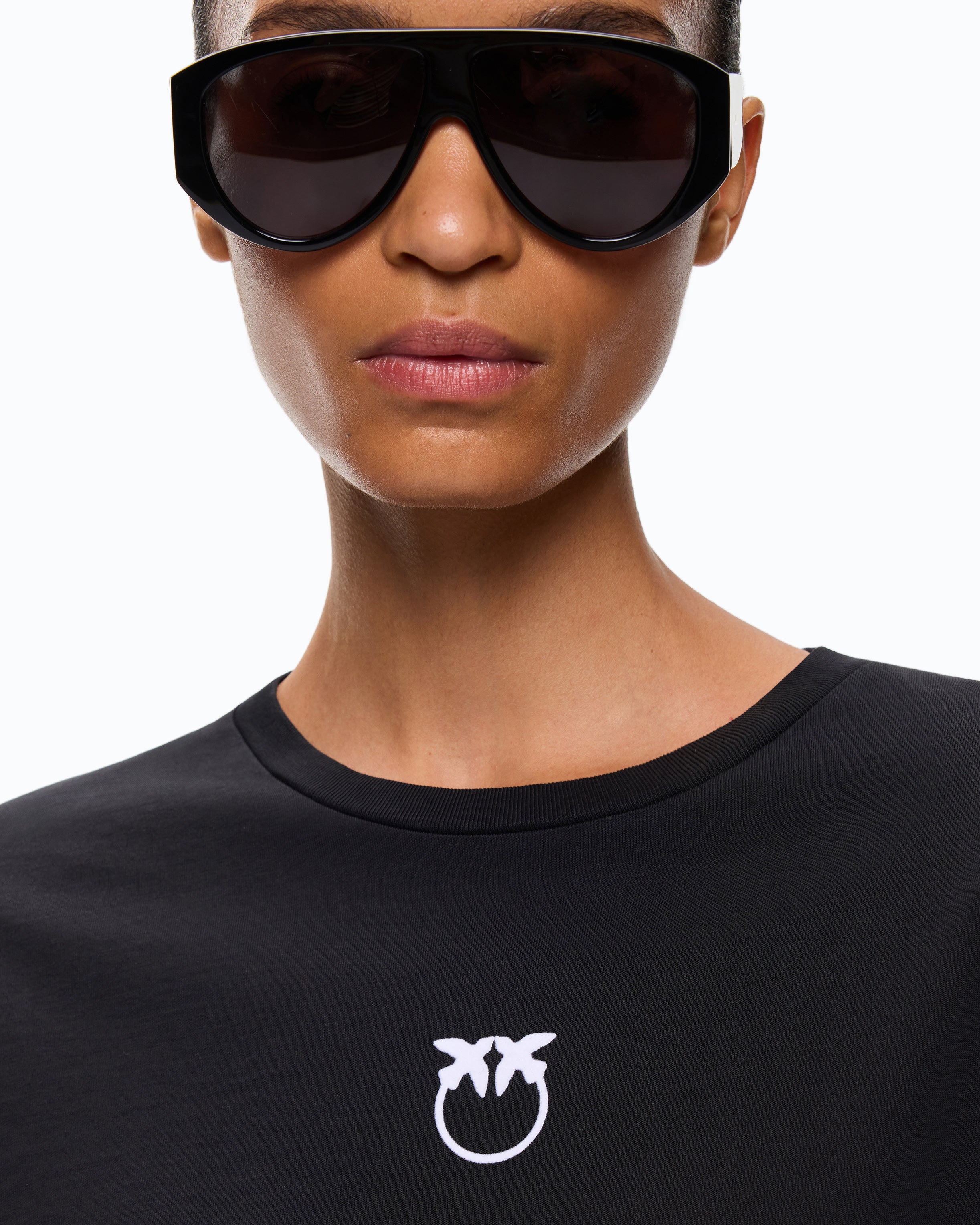 Pinko Toblino T-shirt bawełniany czarny flokowany