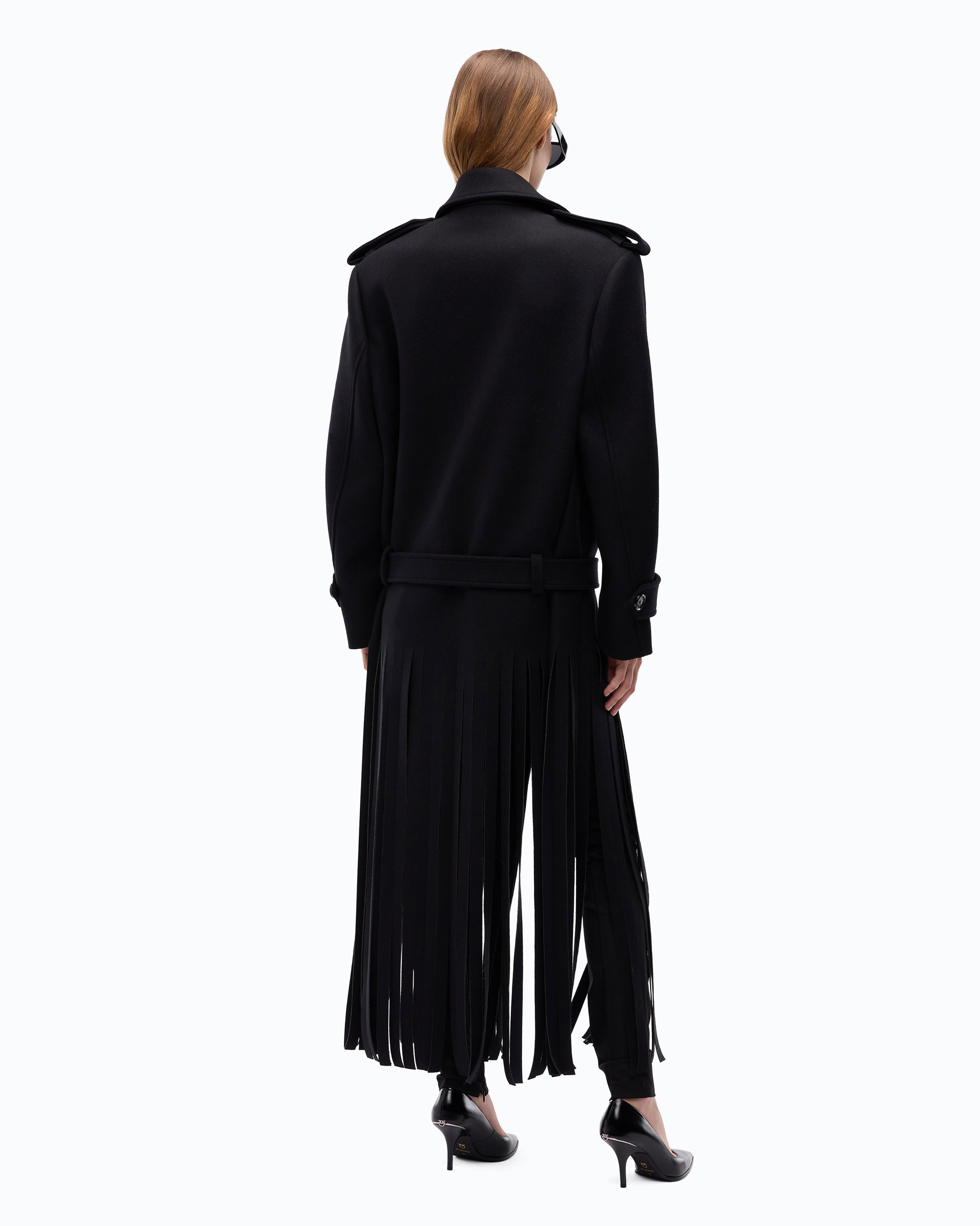 Pinko Testarossa Coat płaszcz czarny z frędzlami