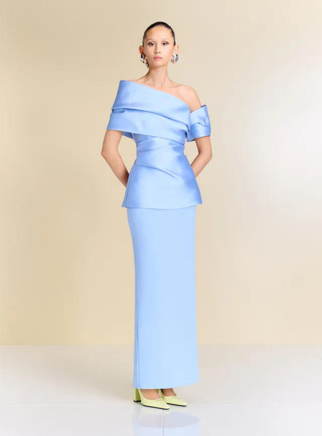 Solace London Lucine Maxi sukienka błękitna z odkrytymi ramionami