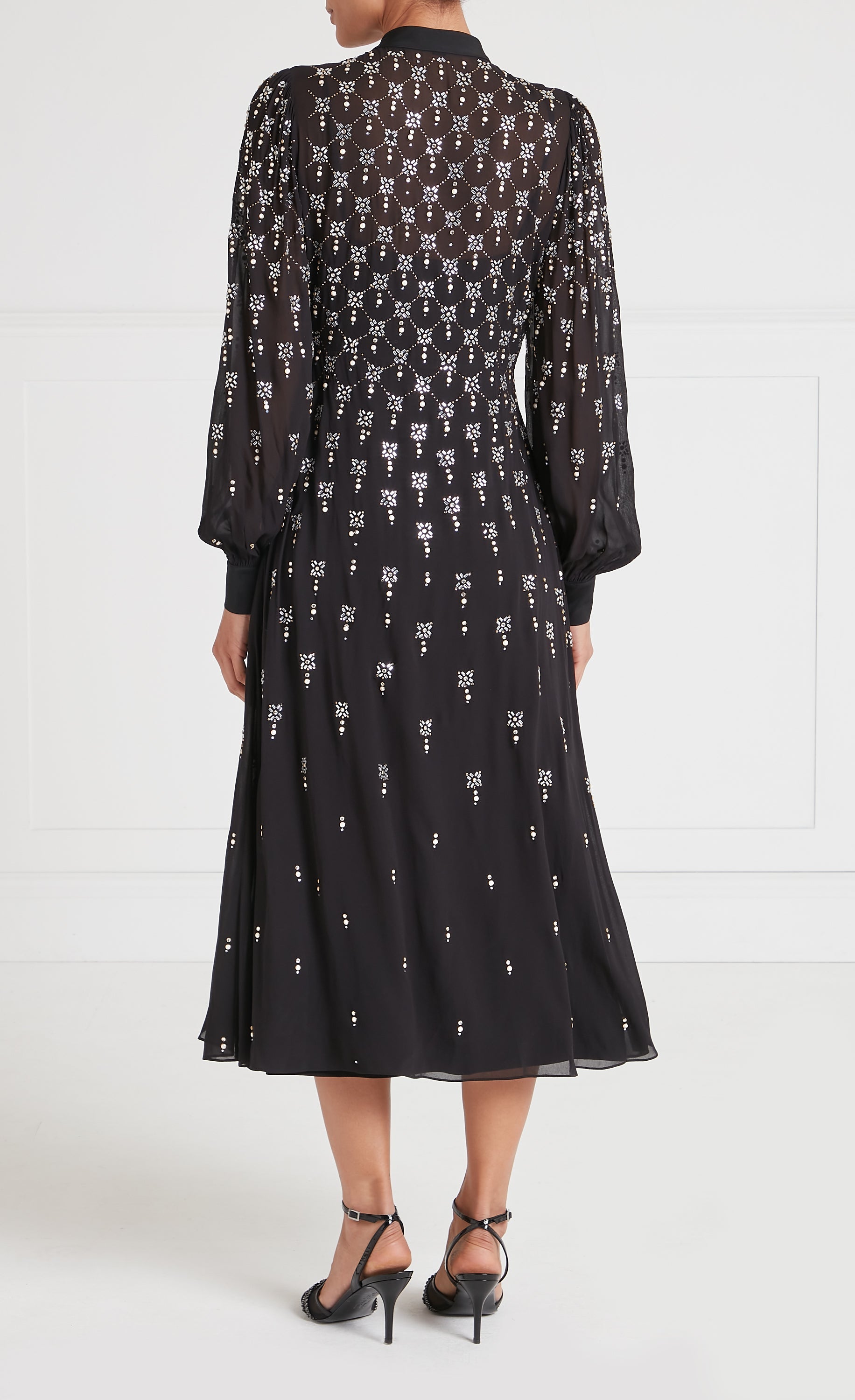 Temperley London Gallantry Shirt Dress sukienka czarna midi haft