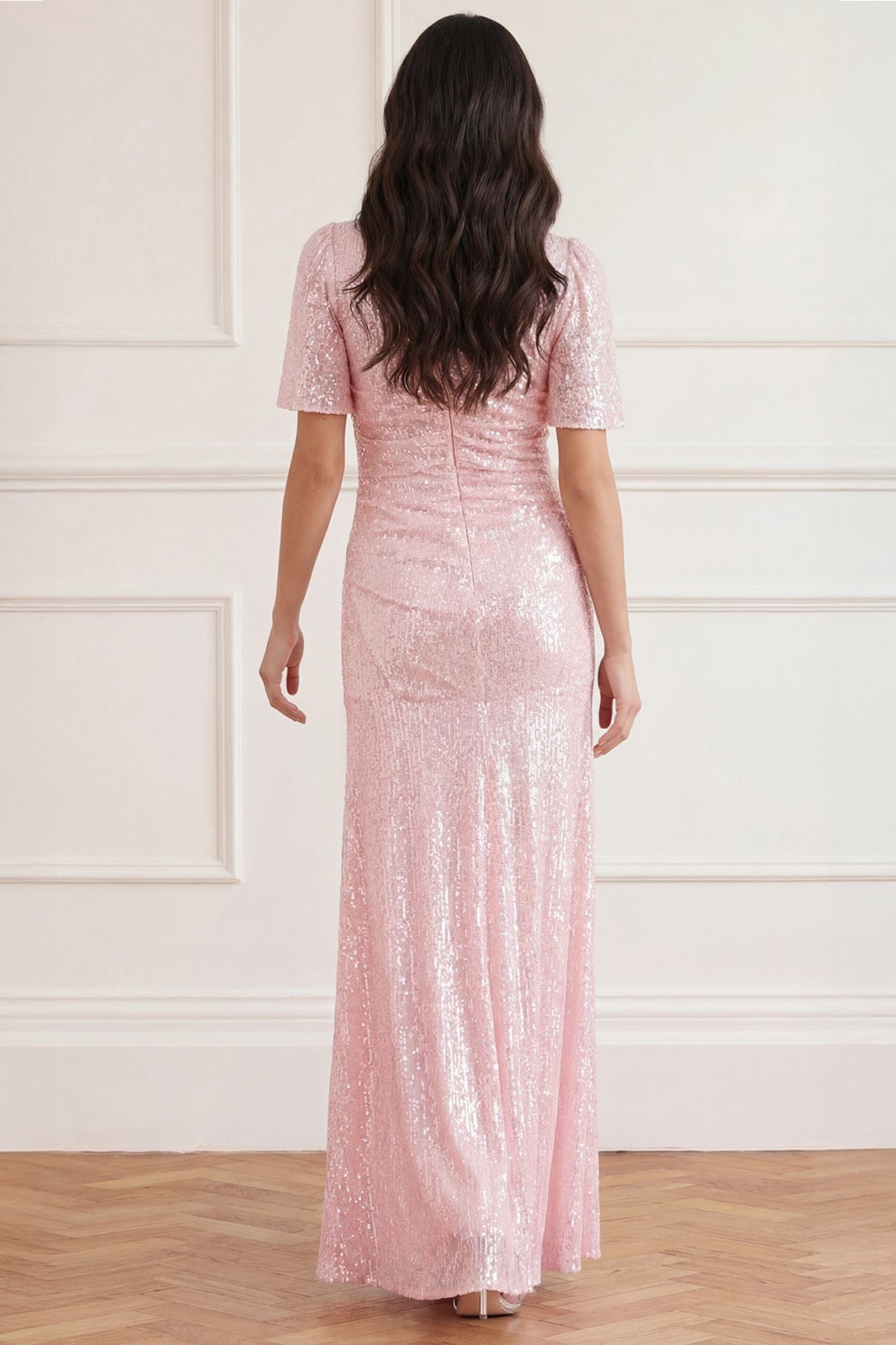 Needle & Thread Valentina Round Neck Gown suknia Pink cekiny