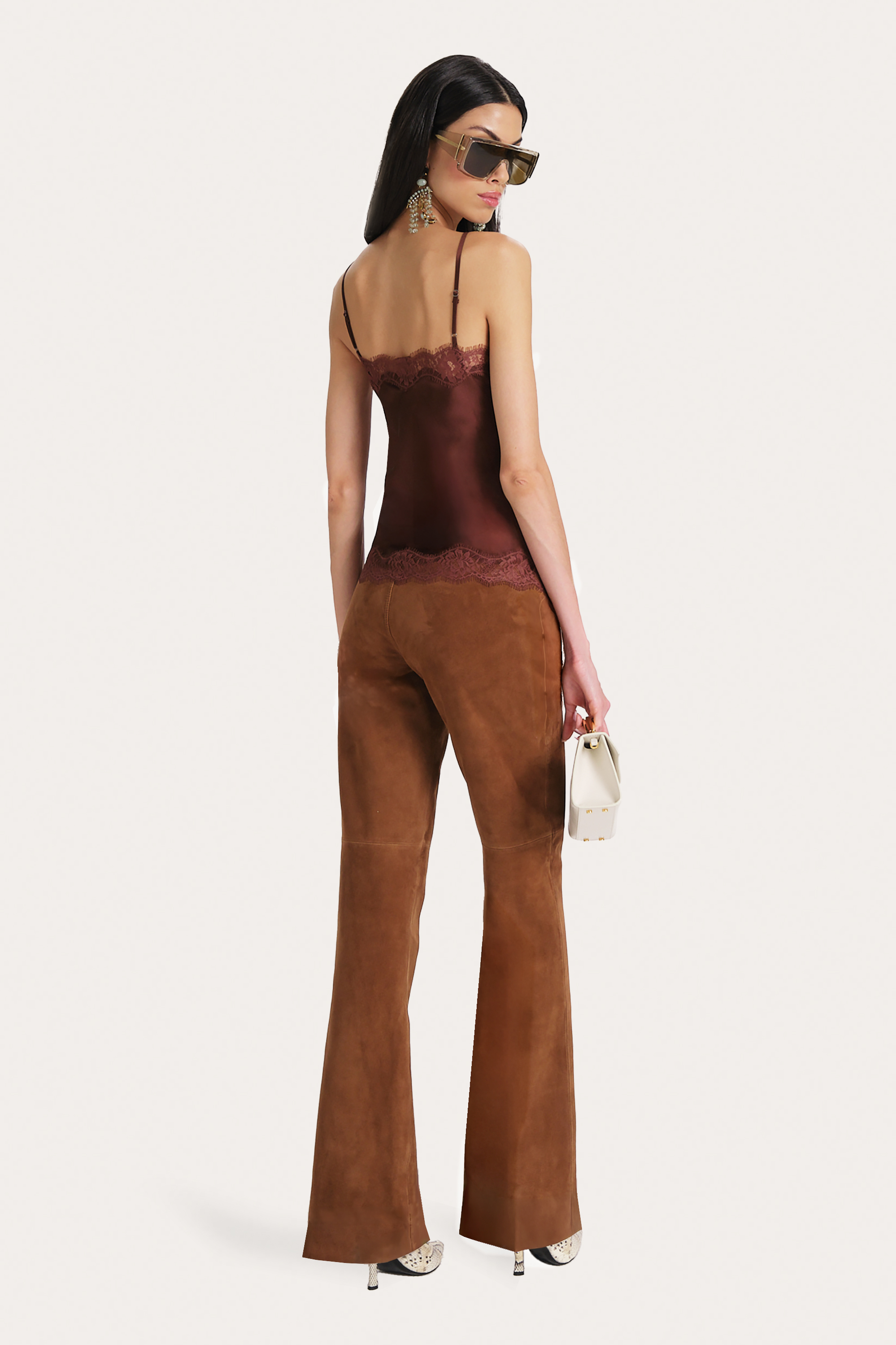 Elie Tahari Anouk spodnie zamszowe flared Chestnut