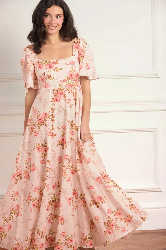 Needle & Thread Summer's Rose Linen Blend sukienka różowa