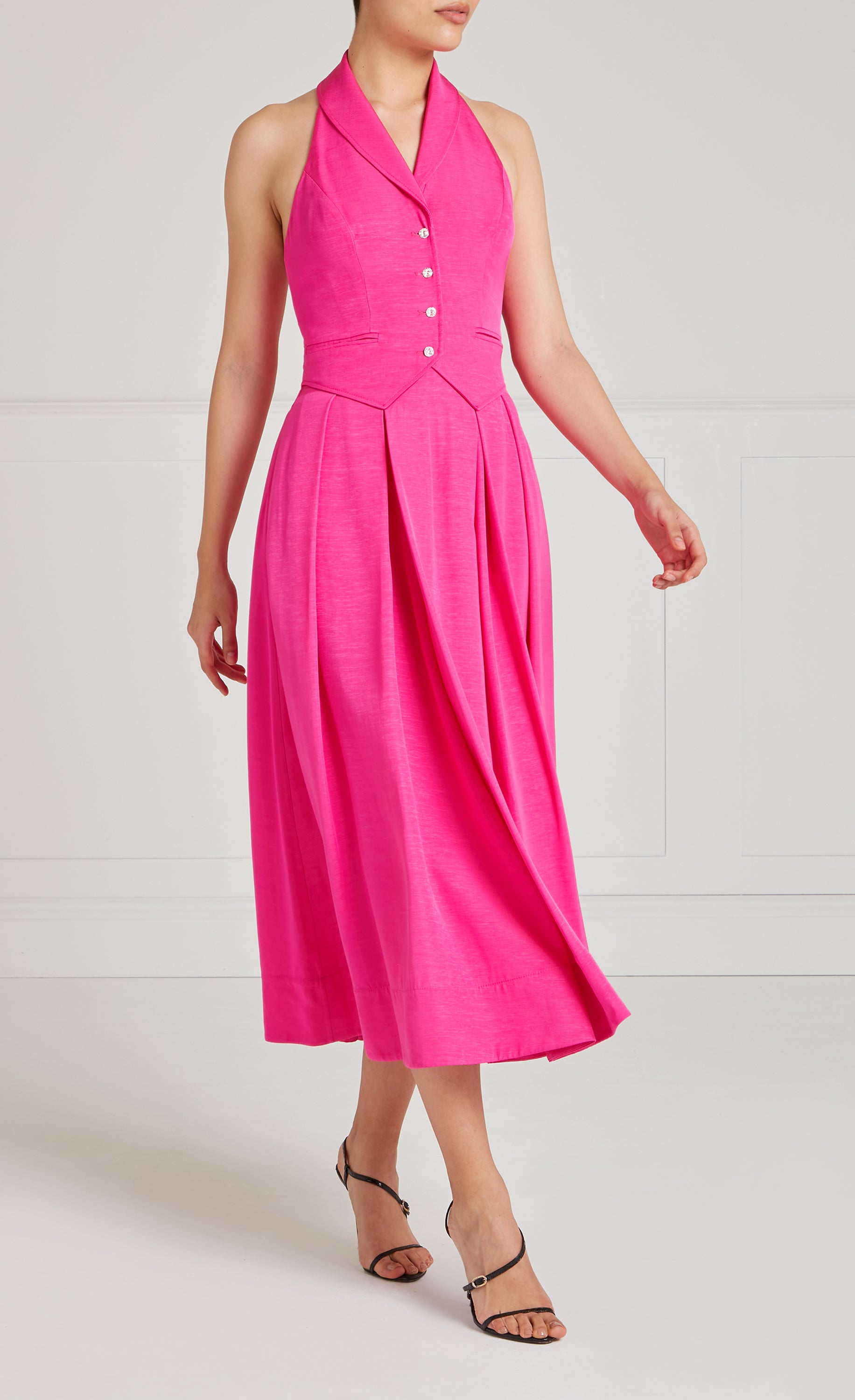 Temperley London Elodie sukienka halter Fuchsia Pink midi