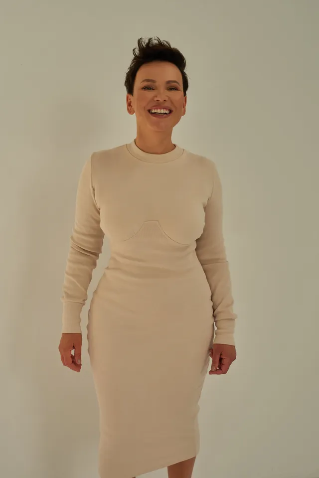 Nudyess Temida sukienka midi Light Beige gorsetowa