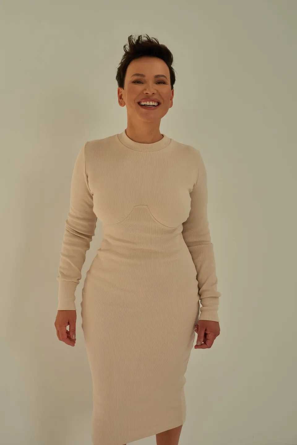 Nudyess Temida sukienka midi Light Beige gorsetowa