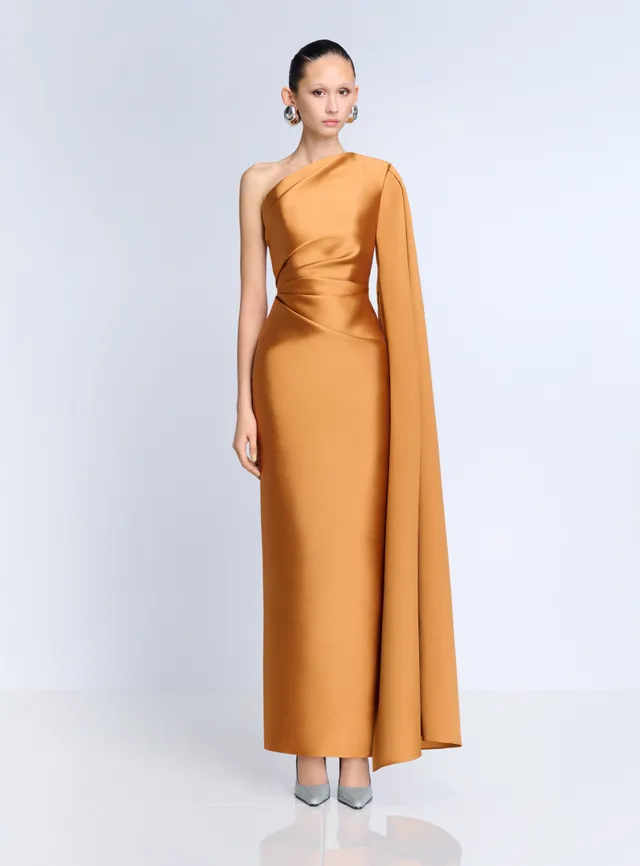 Solace London Veya Maxi Dress sukienka beżowa jedno ramię