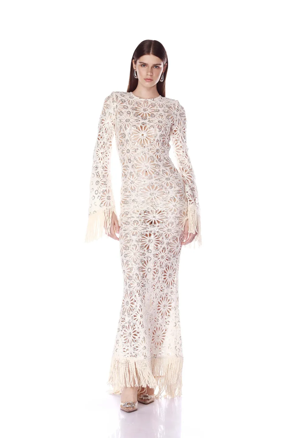 Bronx and Banco Mia Crochet sukienka wieczorowa Cream maxi ażurowa