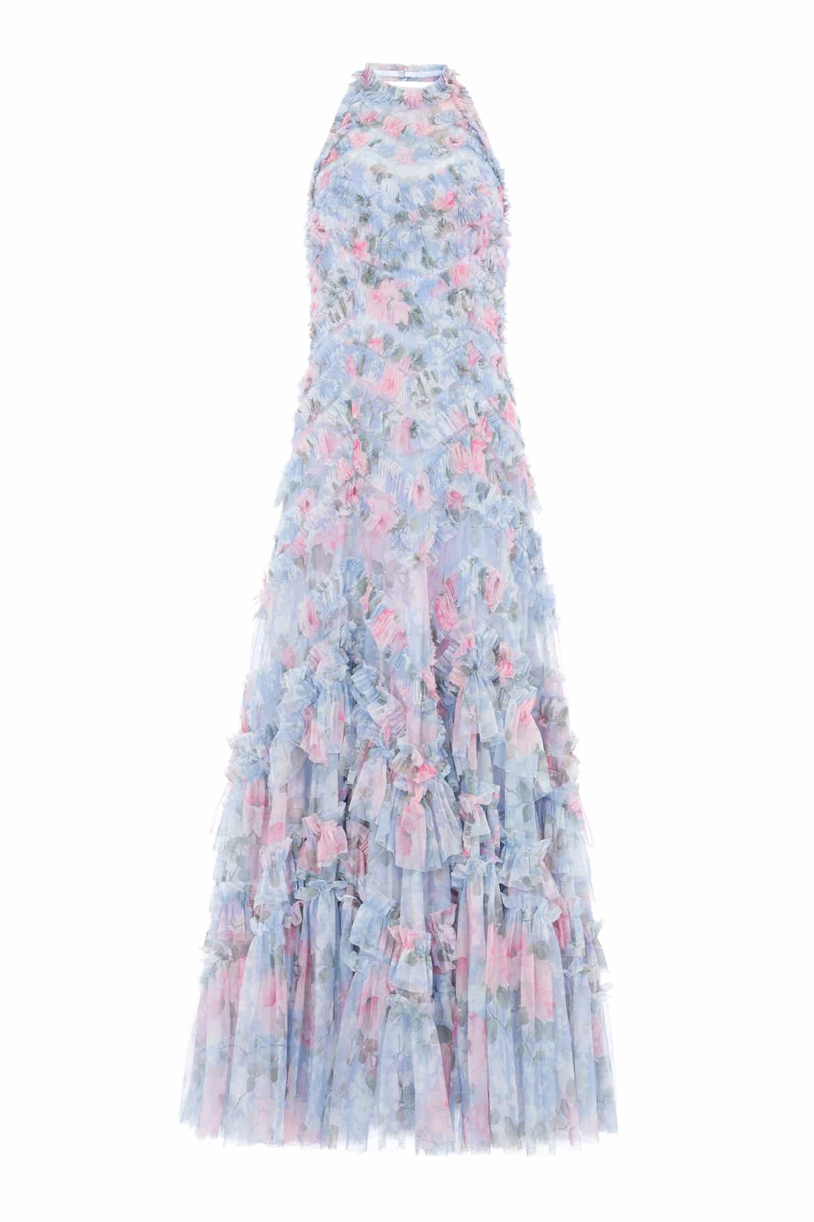 Needle & Thread Camille's Garden Elia suknia halter niebieska maxi