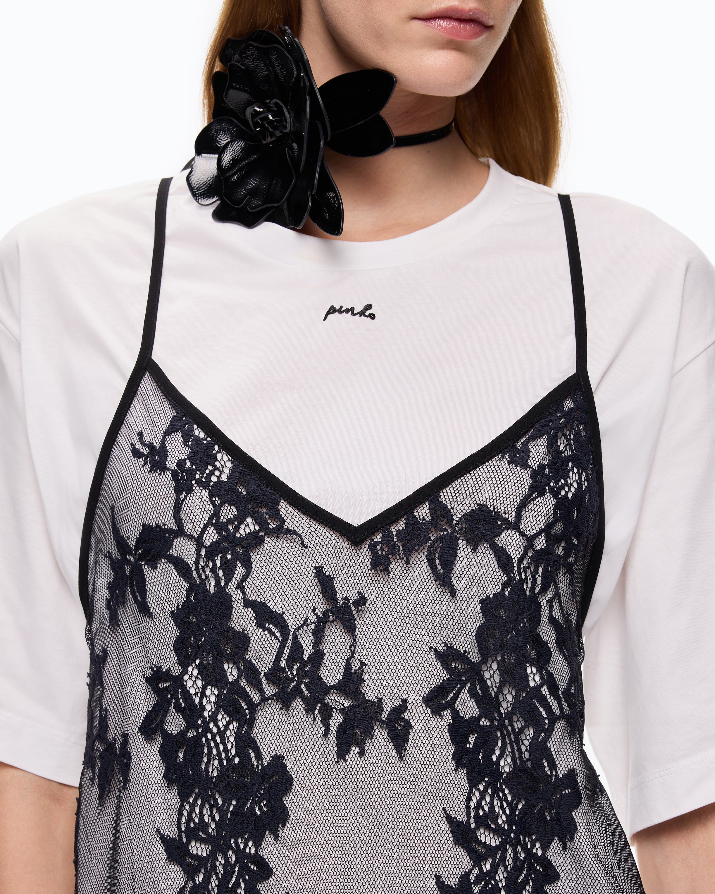 Pinko Tulipano T-Shirt t-shirt z koronką bawełna