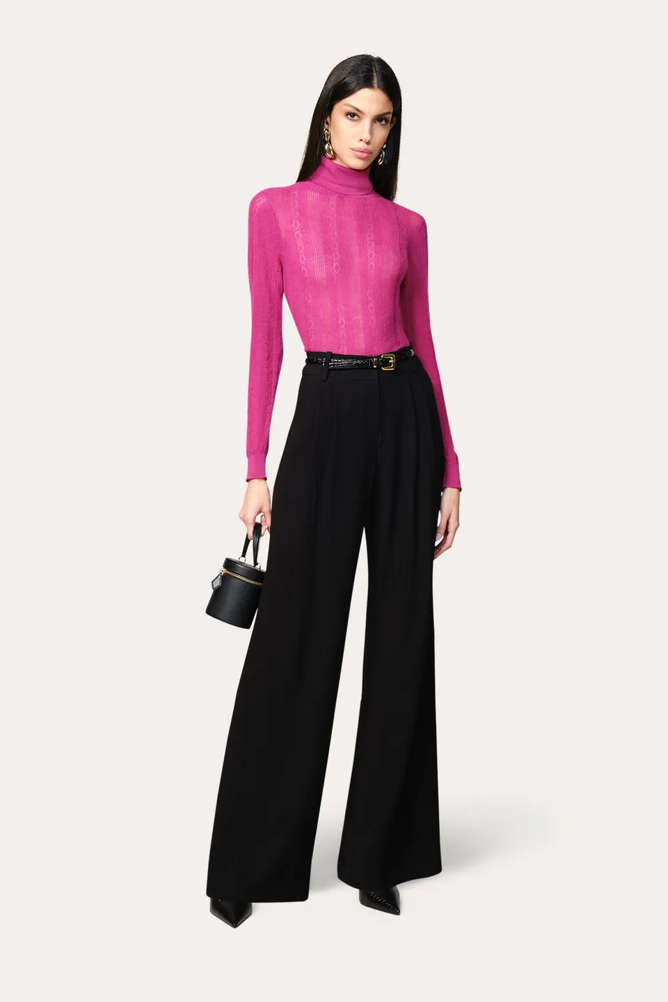 Elie Tahari Silk Pointelle Turtleneck sweter wełniany Purpink