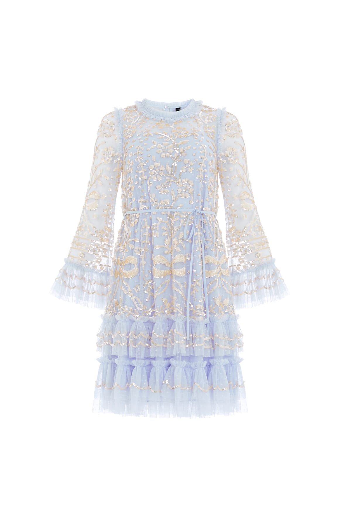 Needle & Thread Celia sukienka mini Blue cekinowa długi rękaw