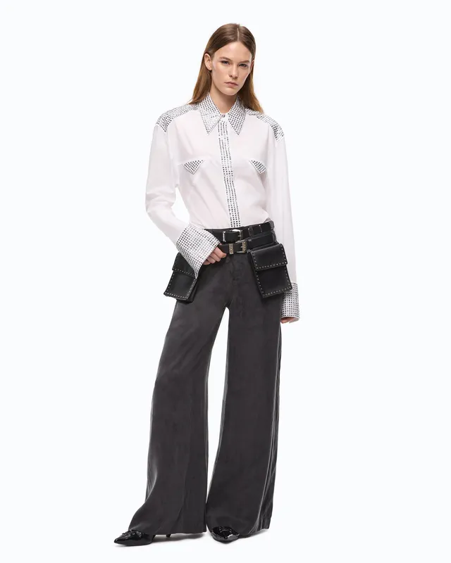Pinko Porta Pants spodnie palazzo czarne welurowe