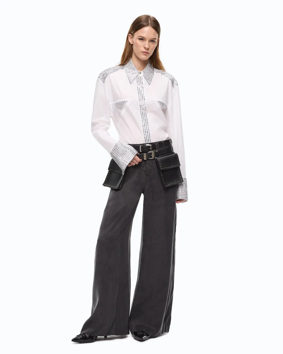 Pinko Porta Pants spodnie palazzo czarne welurowe
