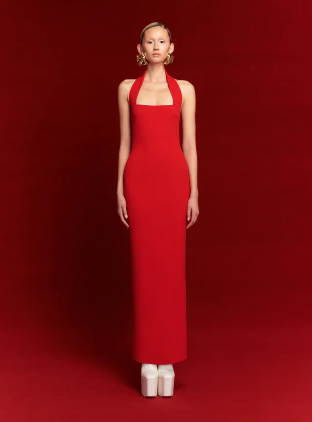 Solace London Ilona Maxi sukienka czerwona halter