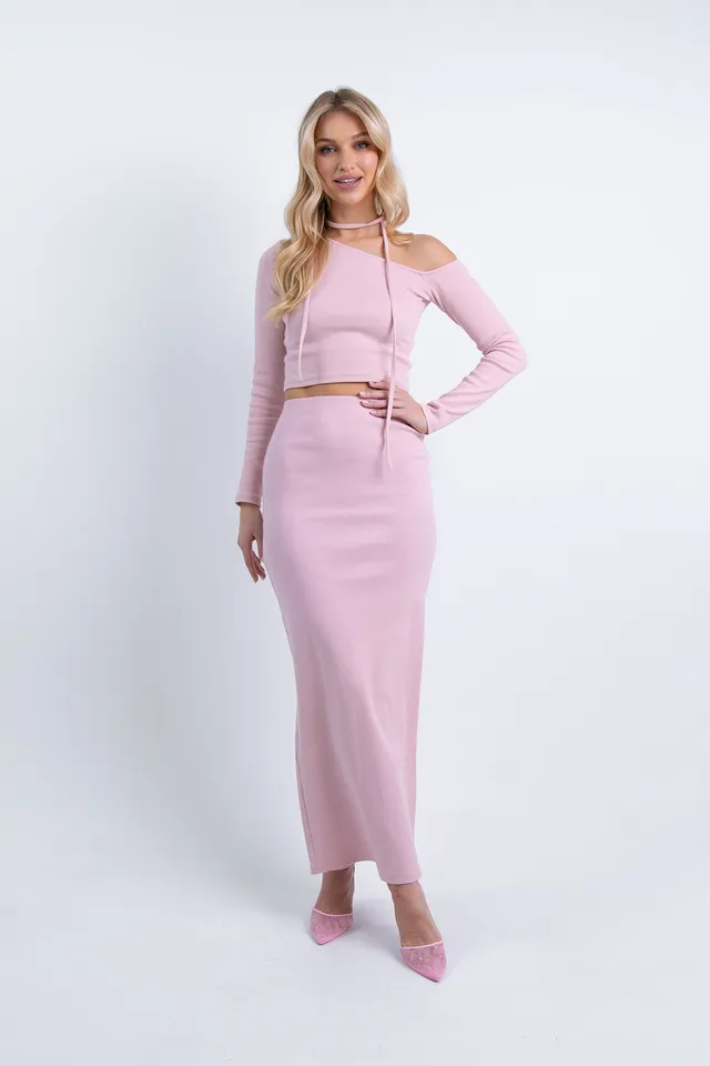 Nudyess Blossom spódnica maxi Pink prążkowana