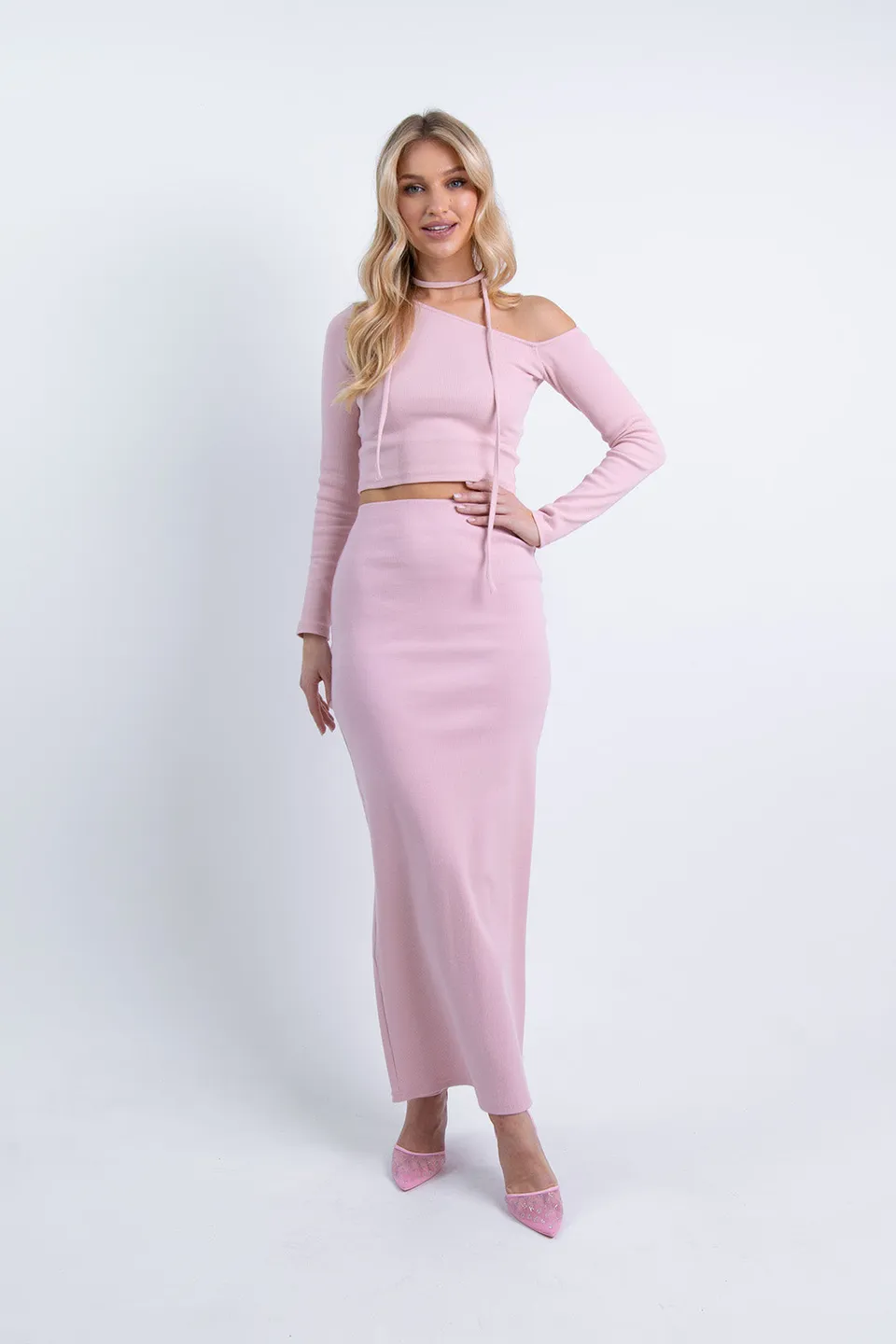 Nudyess Blossom spódnica maxi Pink prążkowana