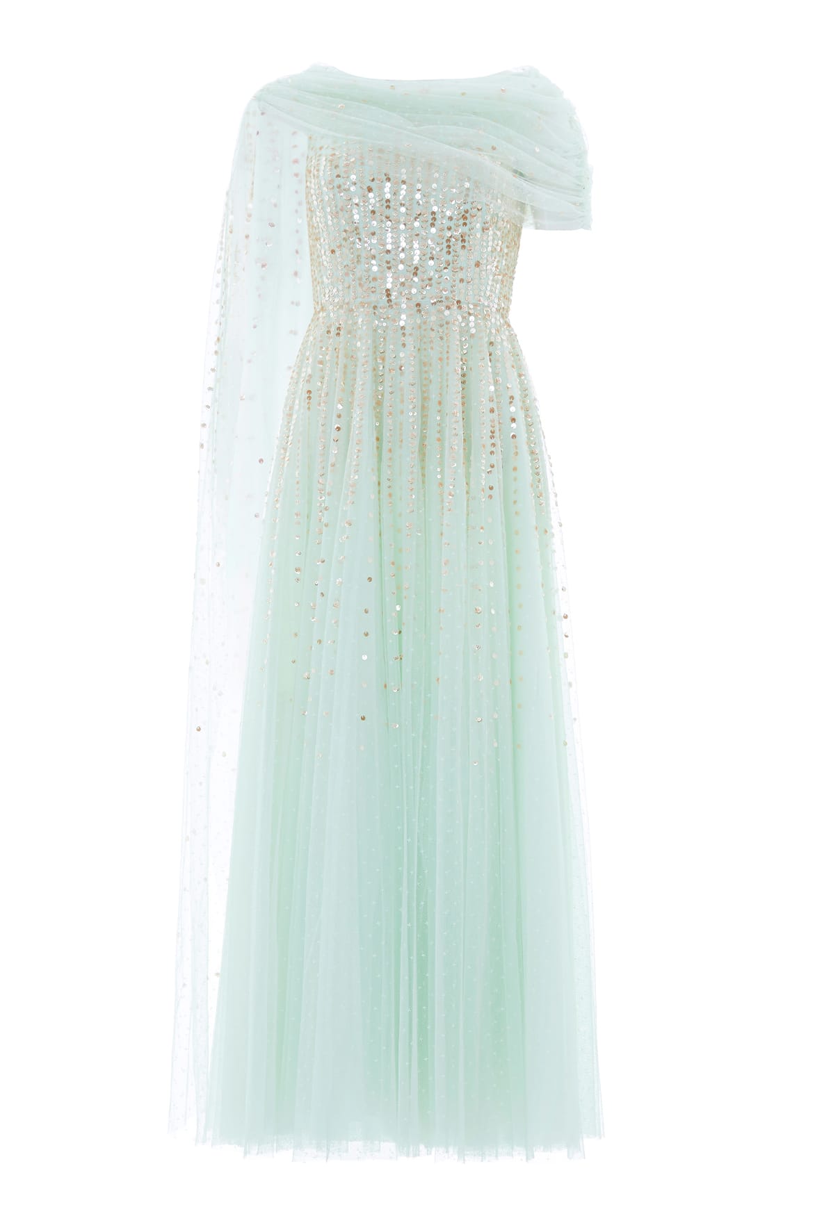 Needle & Thread Moonlight Sequin Draped Gown sukienka zielona cekinowa