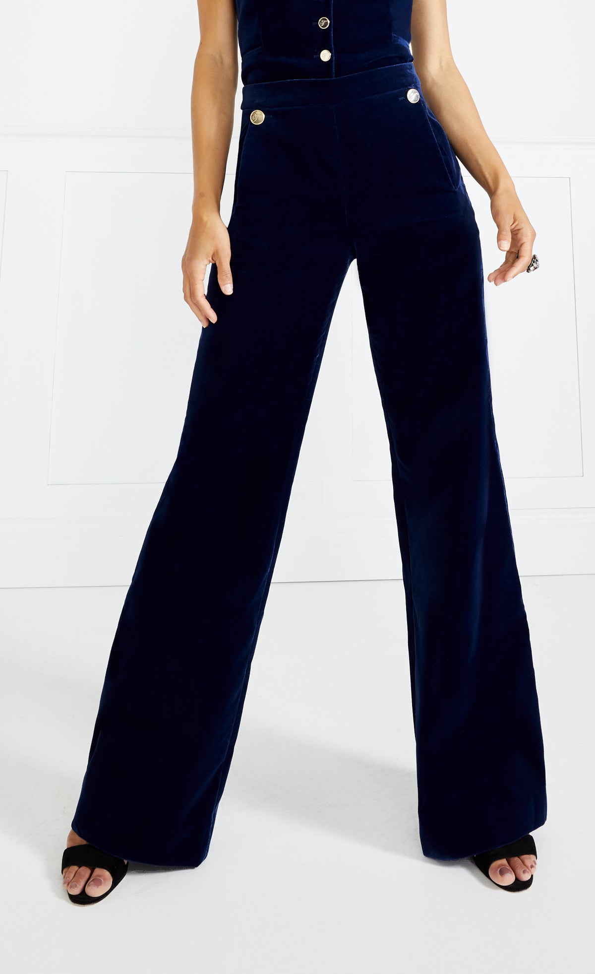 Temperley London Clove spodnie aksamitne granatowe