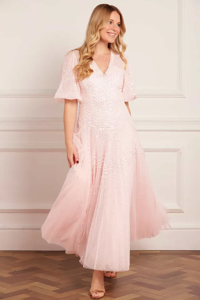 Needle & Thread Scallop Sequin V-Neck sukienka różowa cekinowa