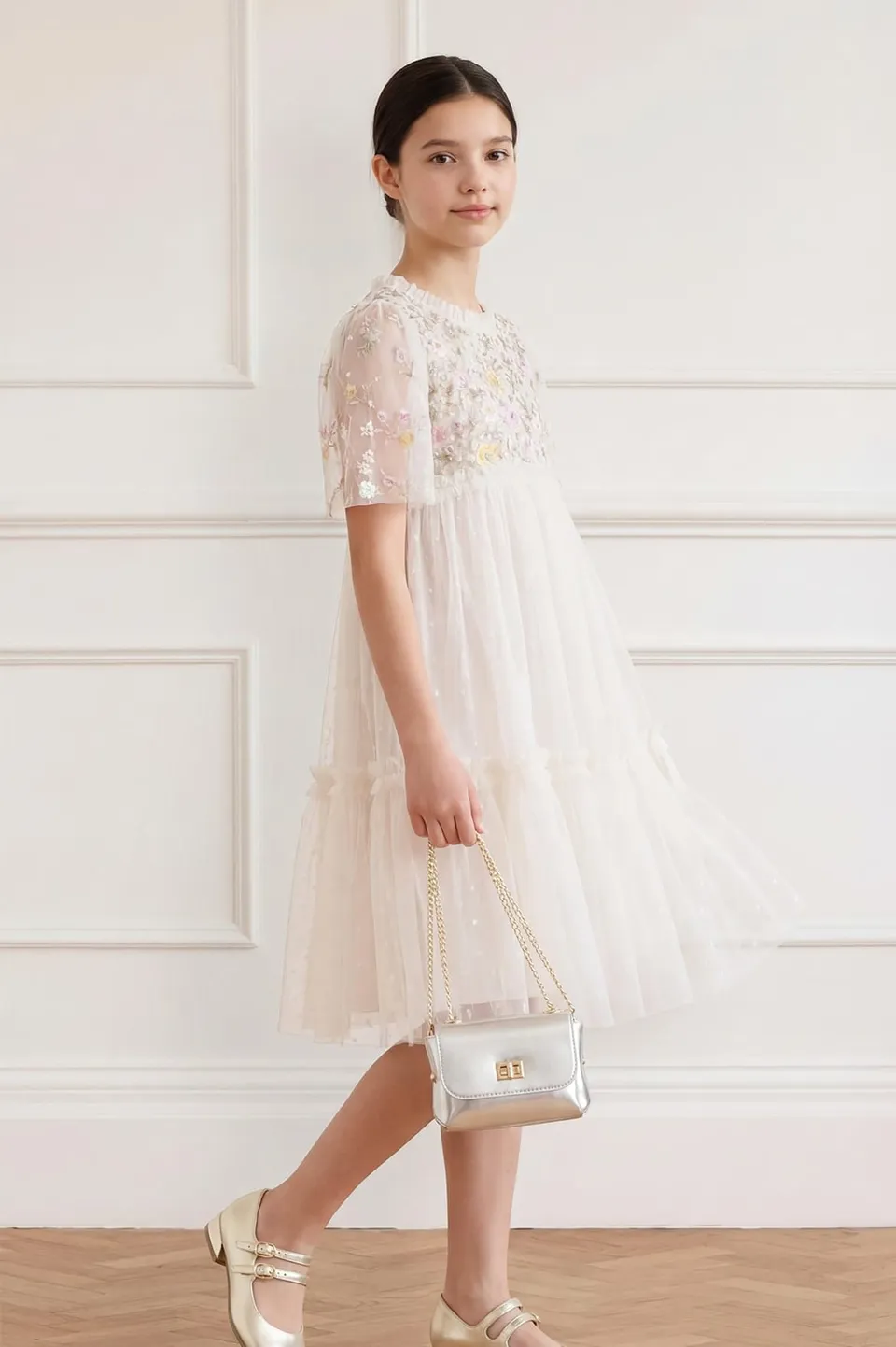 Needle & Thread Garden Rose Bodice Kids Dress sukienka kremowa