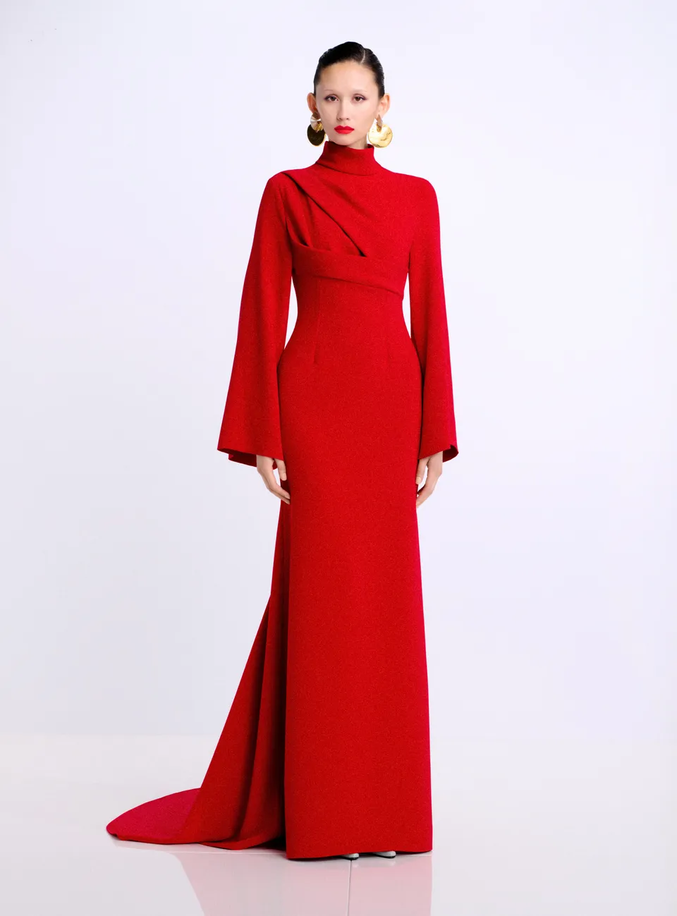 Solace London The Swinton Maxi Dress sukienka bordowa z rękawem