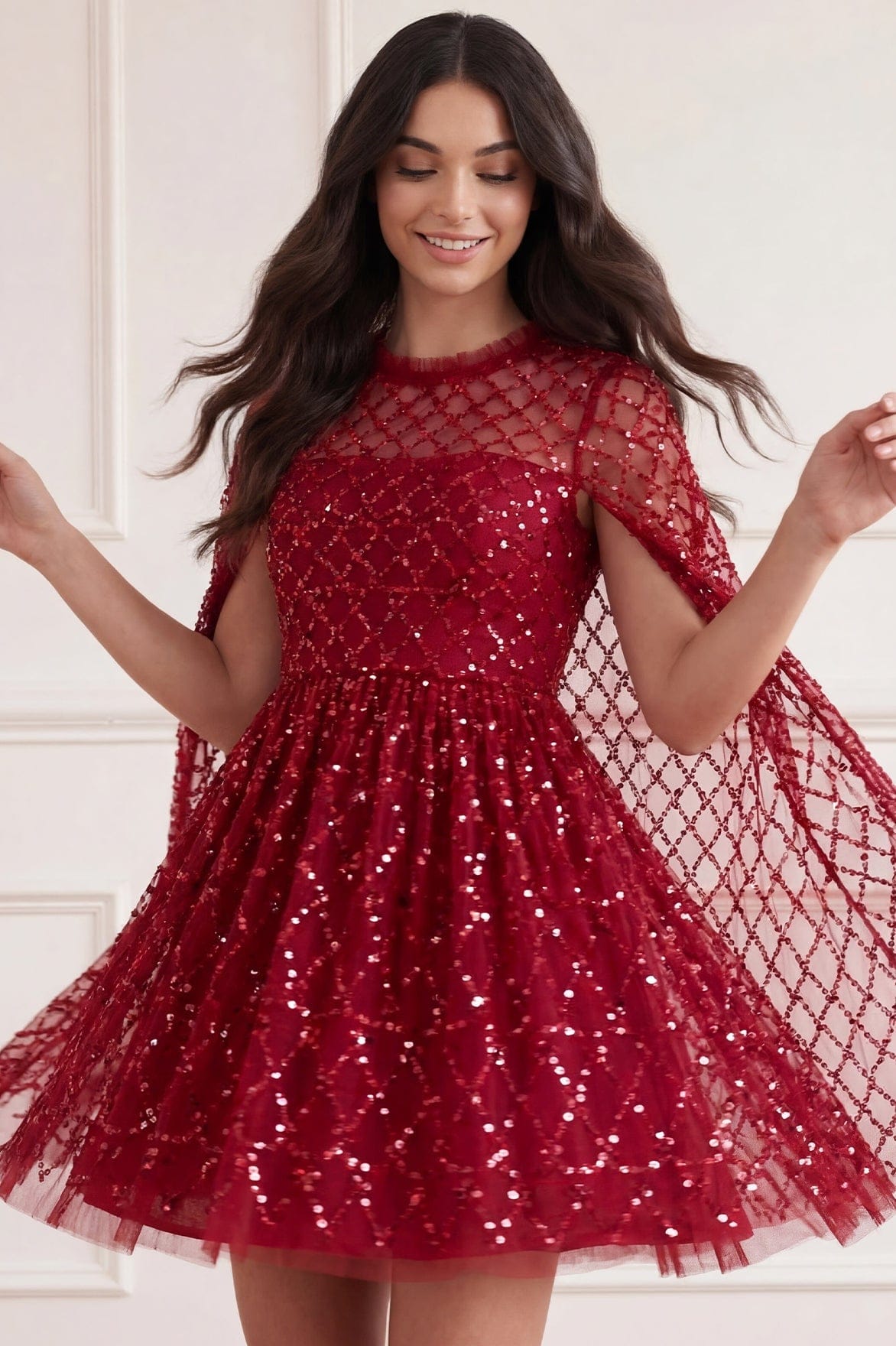 Needle & Thread Heart Lattice Micro Mini Dress sukienka czerwona