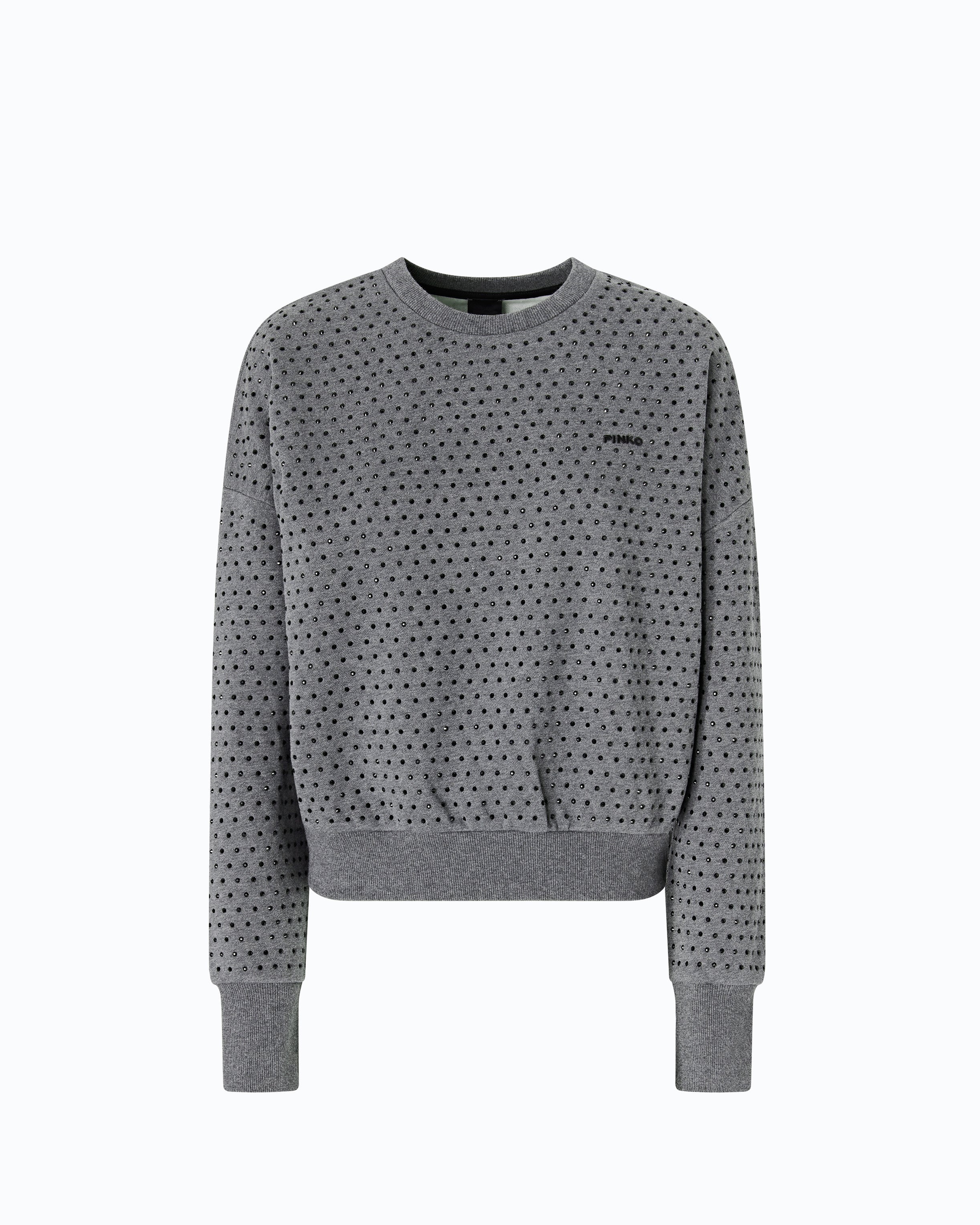 Pinko Monaci Sweater sweter dresowy szary w kryształki