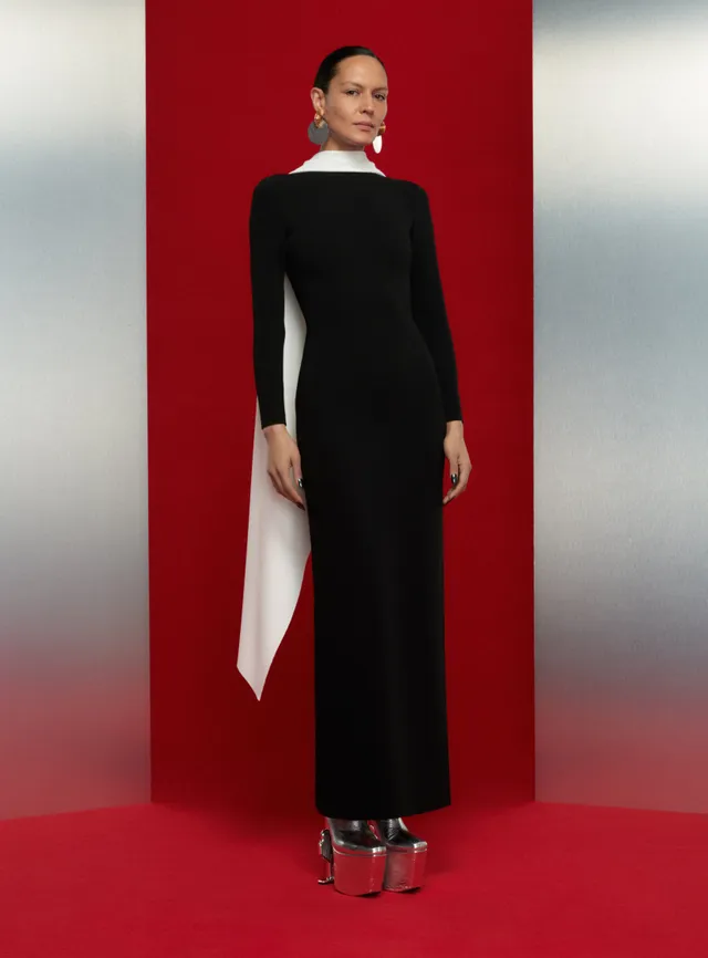 Solace London Luisa sukienka maxi kremowo-czarna