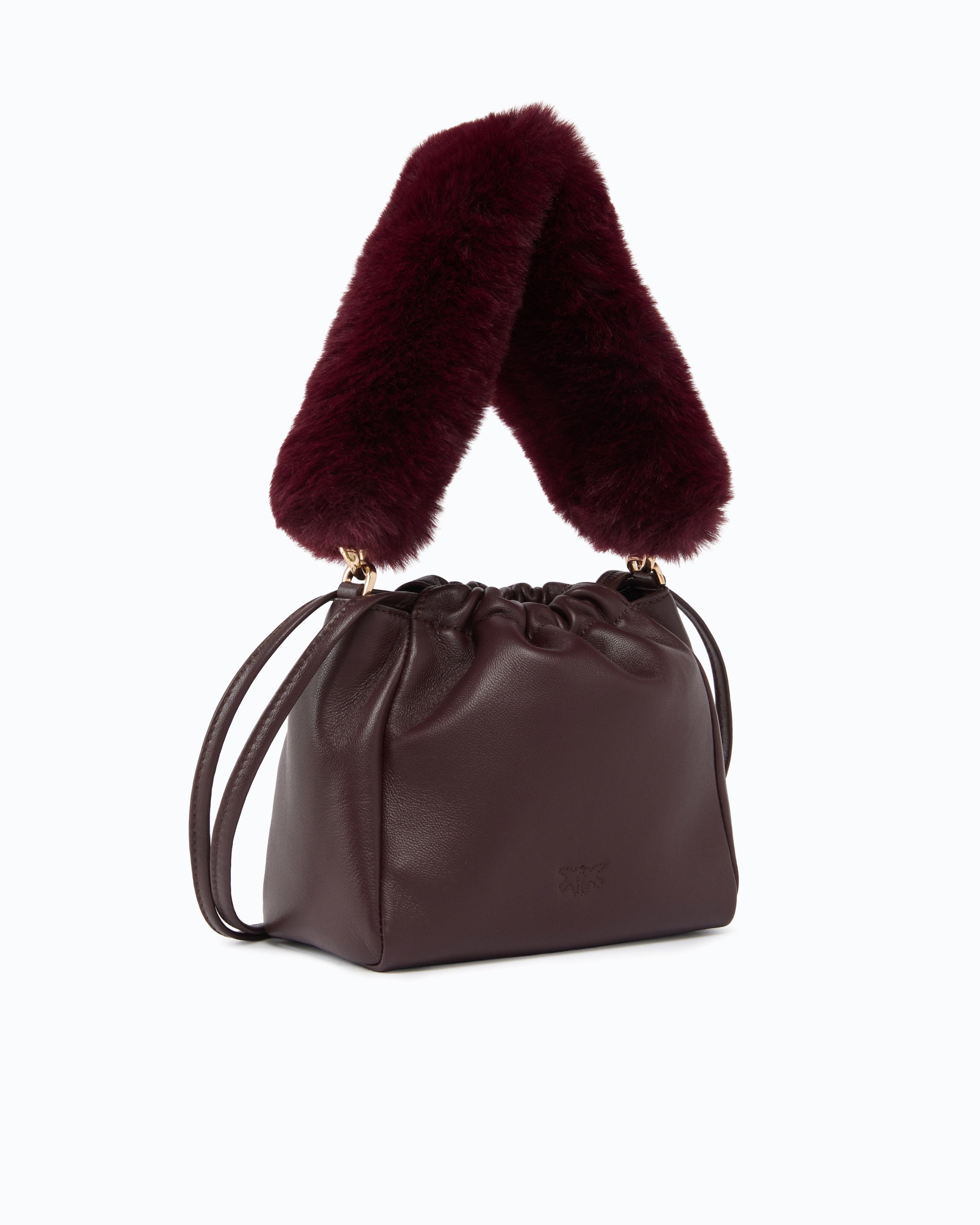 Pinko Pouch torebka worek nappa łańcuszek futerko