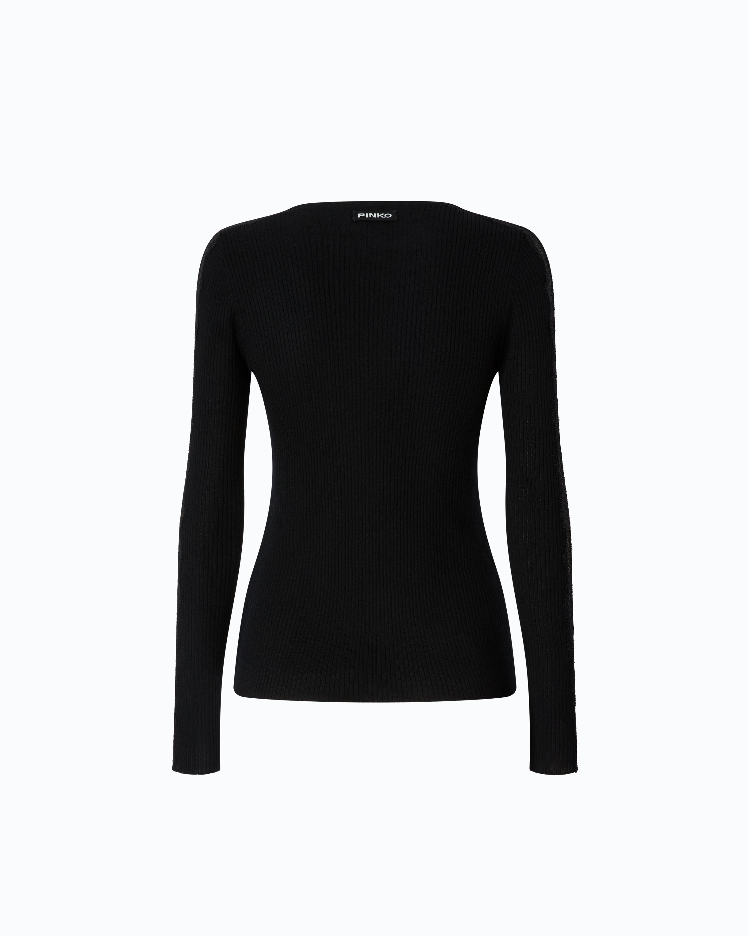 Pinko Copenaghen sweter czarny koronka wełna kaszmir