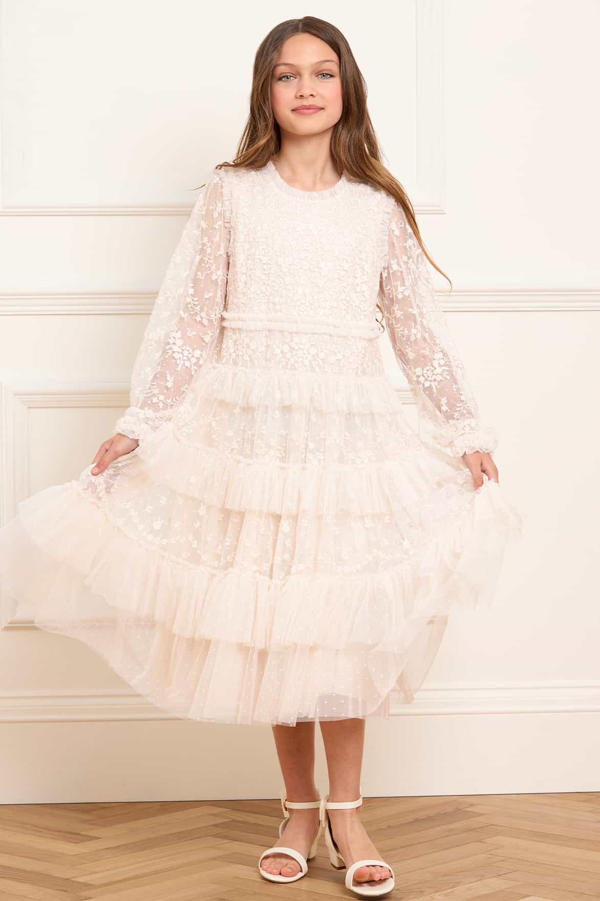 Needle & Thread Blossom Lace Kids Dress sukienka kremowa z tiulu