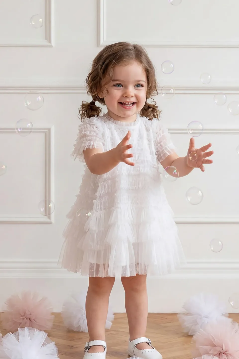 Needle & Thread Valentine Ruffle Baby Dress sukienka biała