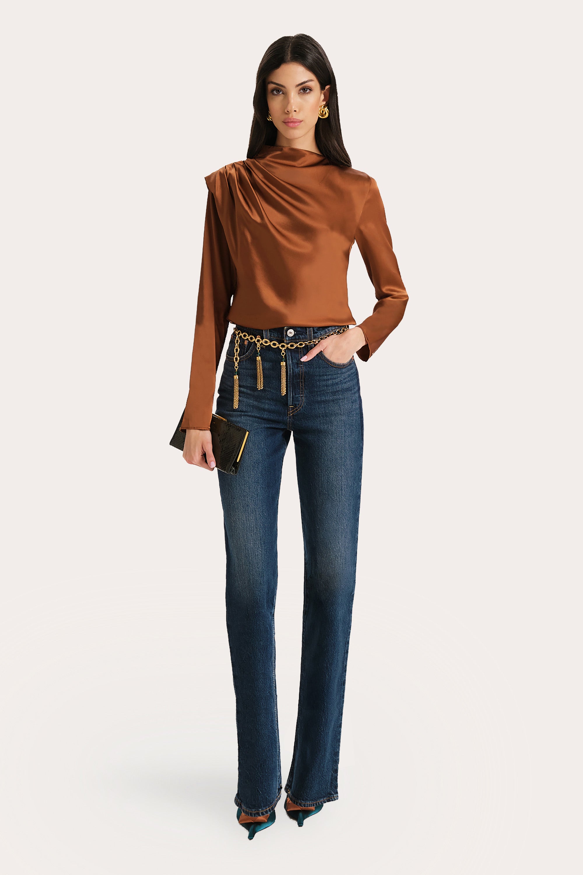 Elie Tahari Leah Silk Charmeuse bluzka jedwabna Rawhide