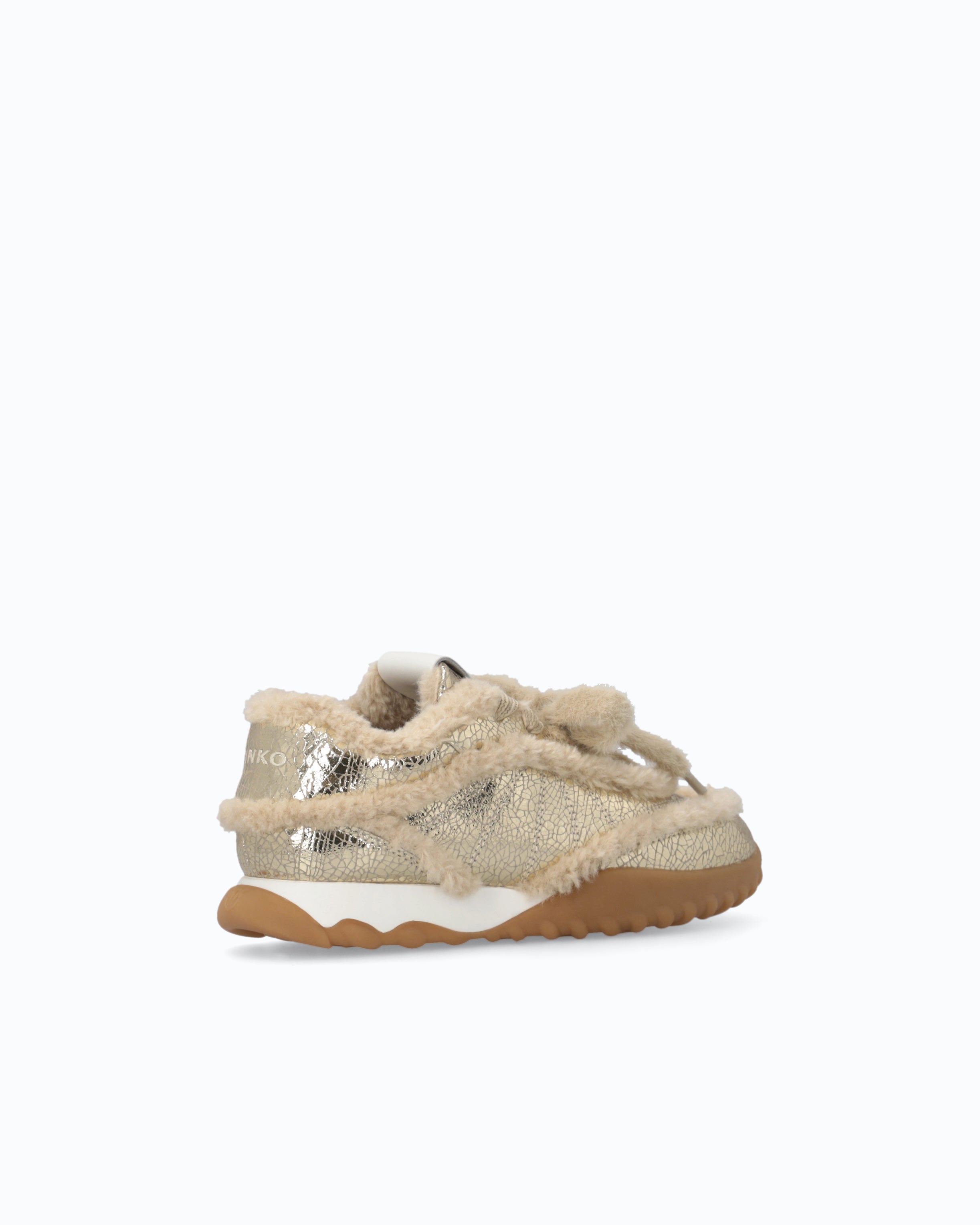 Pinko Gea 02 sneakersy skórzane srebrne z futerkiem