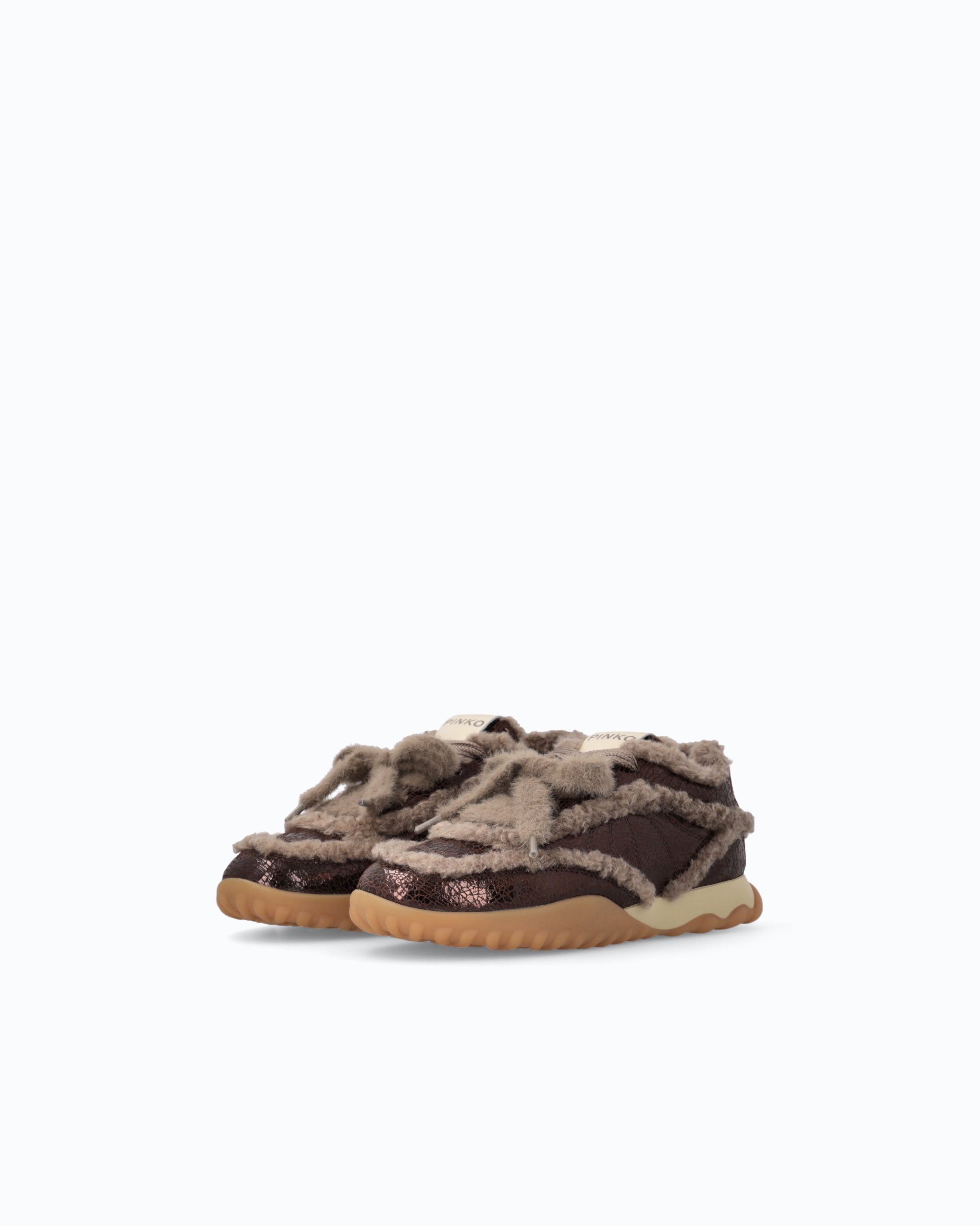 Pinko Gea 02 sneakersy skórzane brązowe z futerkiem