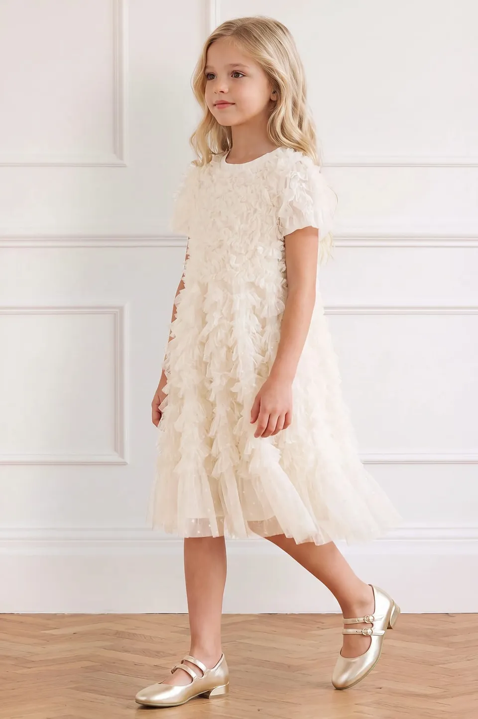 Needle & Thread Thalia Kids Dress sukienka kremowa tiulowa
