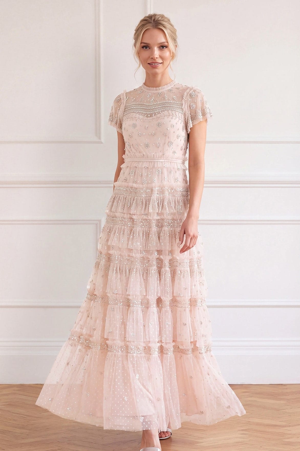 Needle & Thread Andromeda Gown sukienka różowa cekinowa