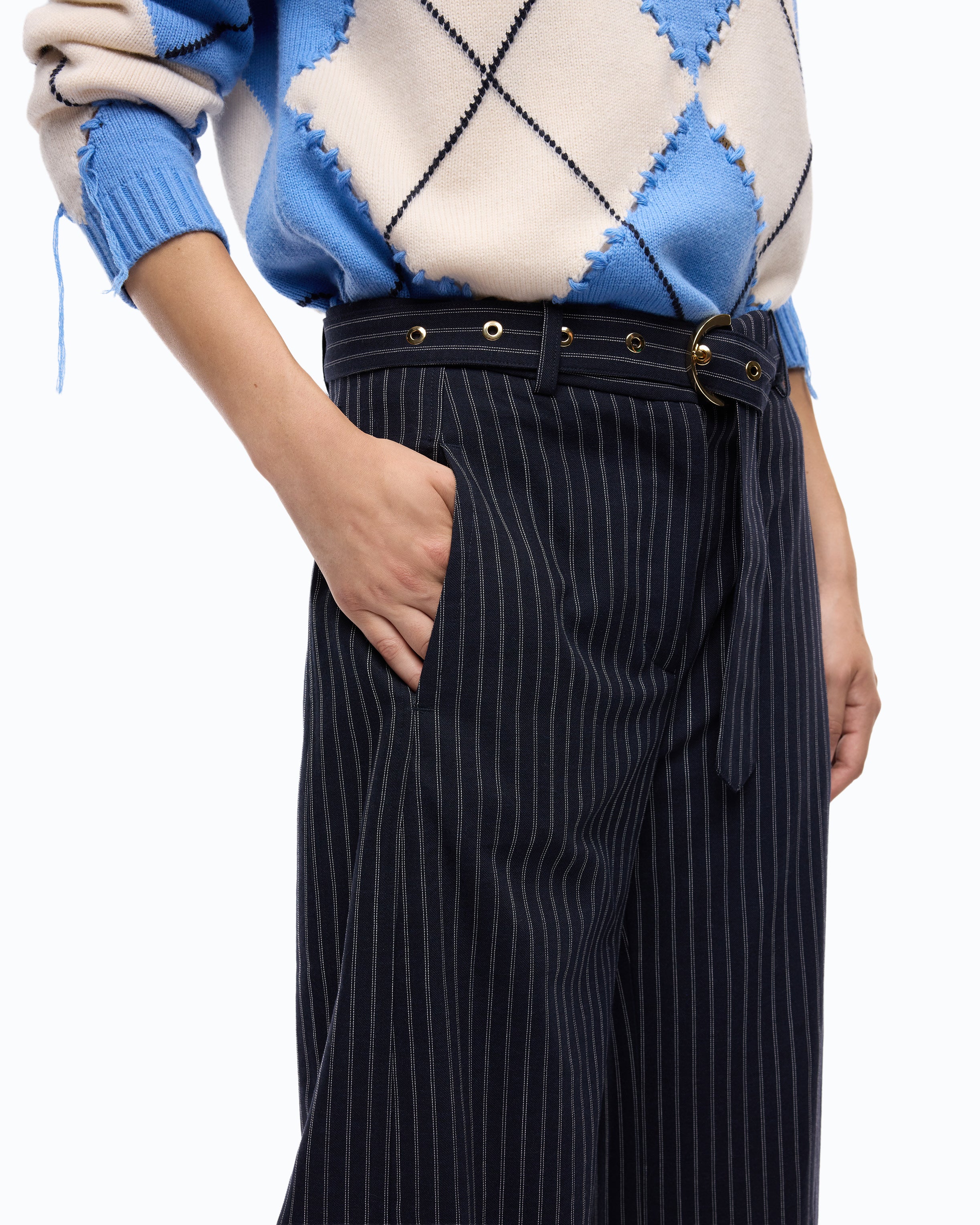 Pinko Liquore Pants spodnie balloon w prążek niebieskie