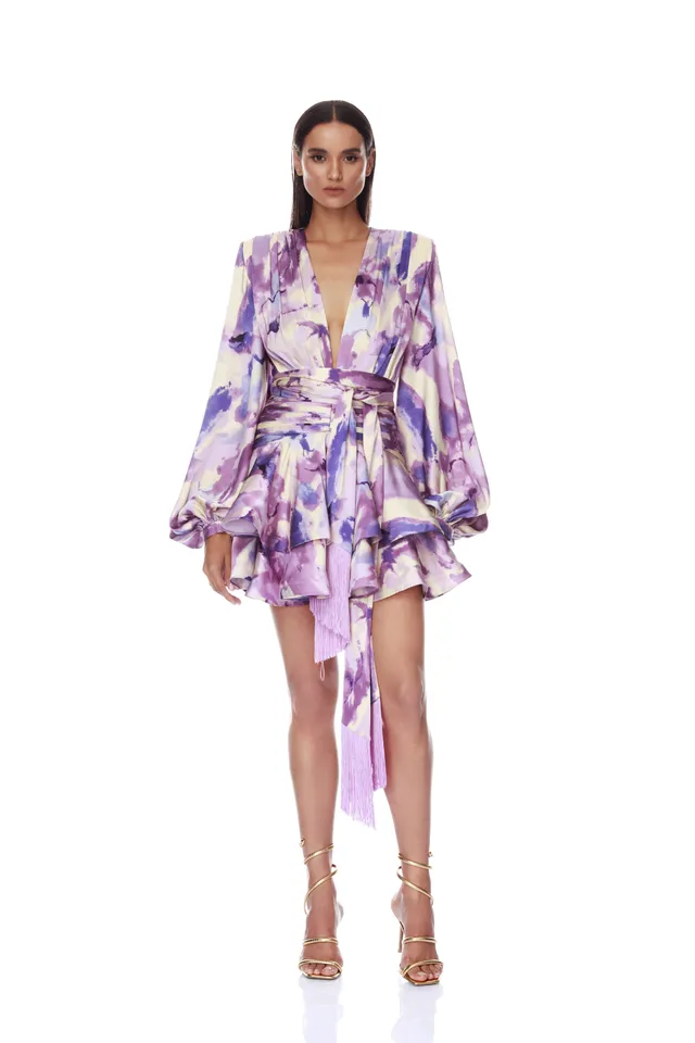Bronx and Banco Wisteria Bedouin sukienka koktajlowa mini fioletowa V