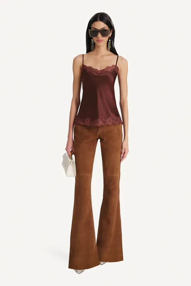 Elie Tahari Anouk spodnie zamszowe flared Chestnut