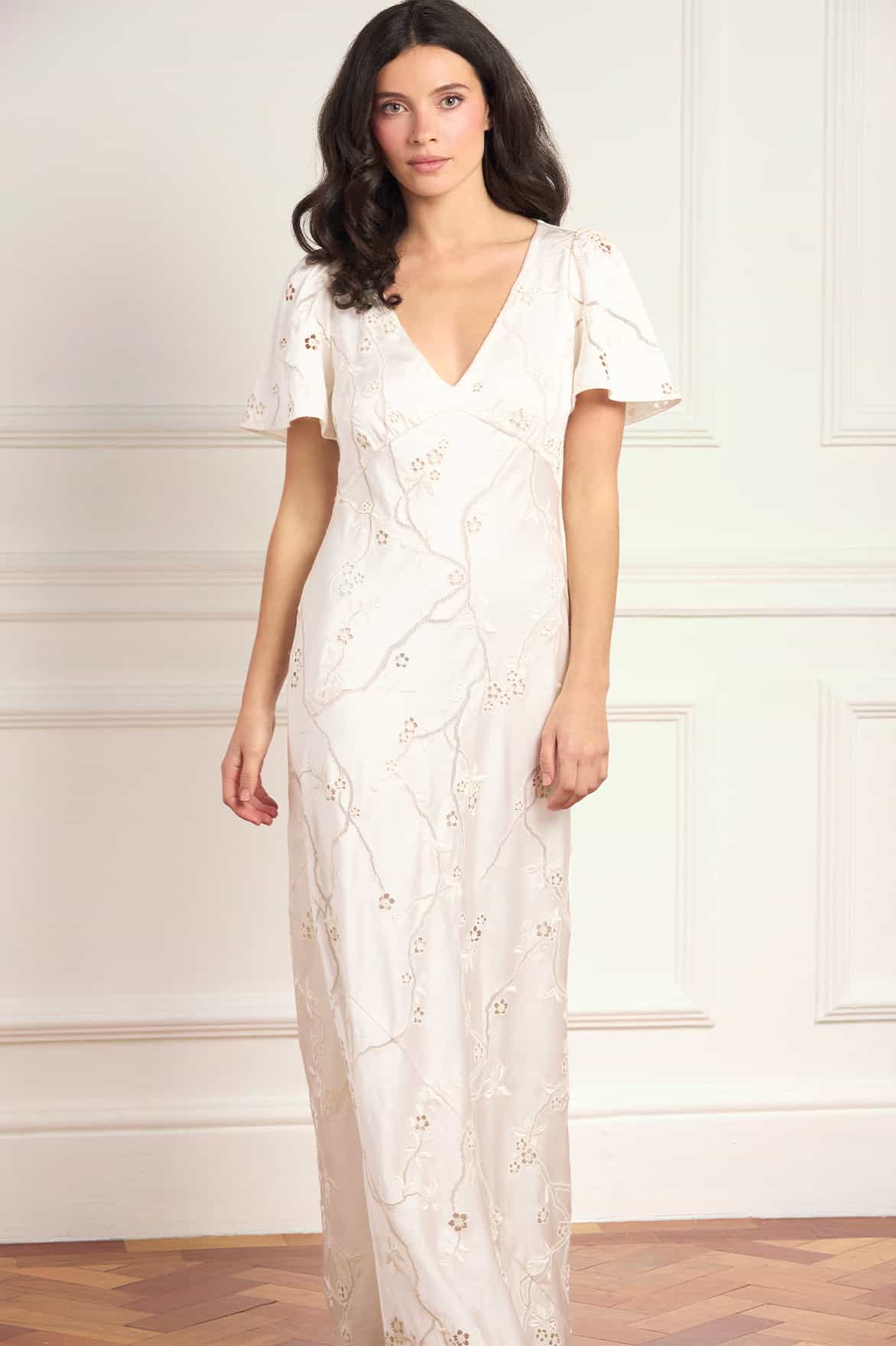 Needle & Thread Cherry Blossom Satin Short Sleeve Gown sukienka kremowa