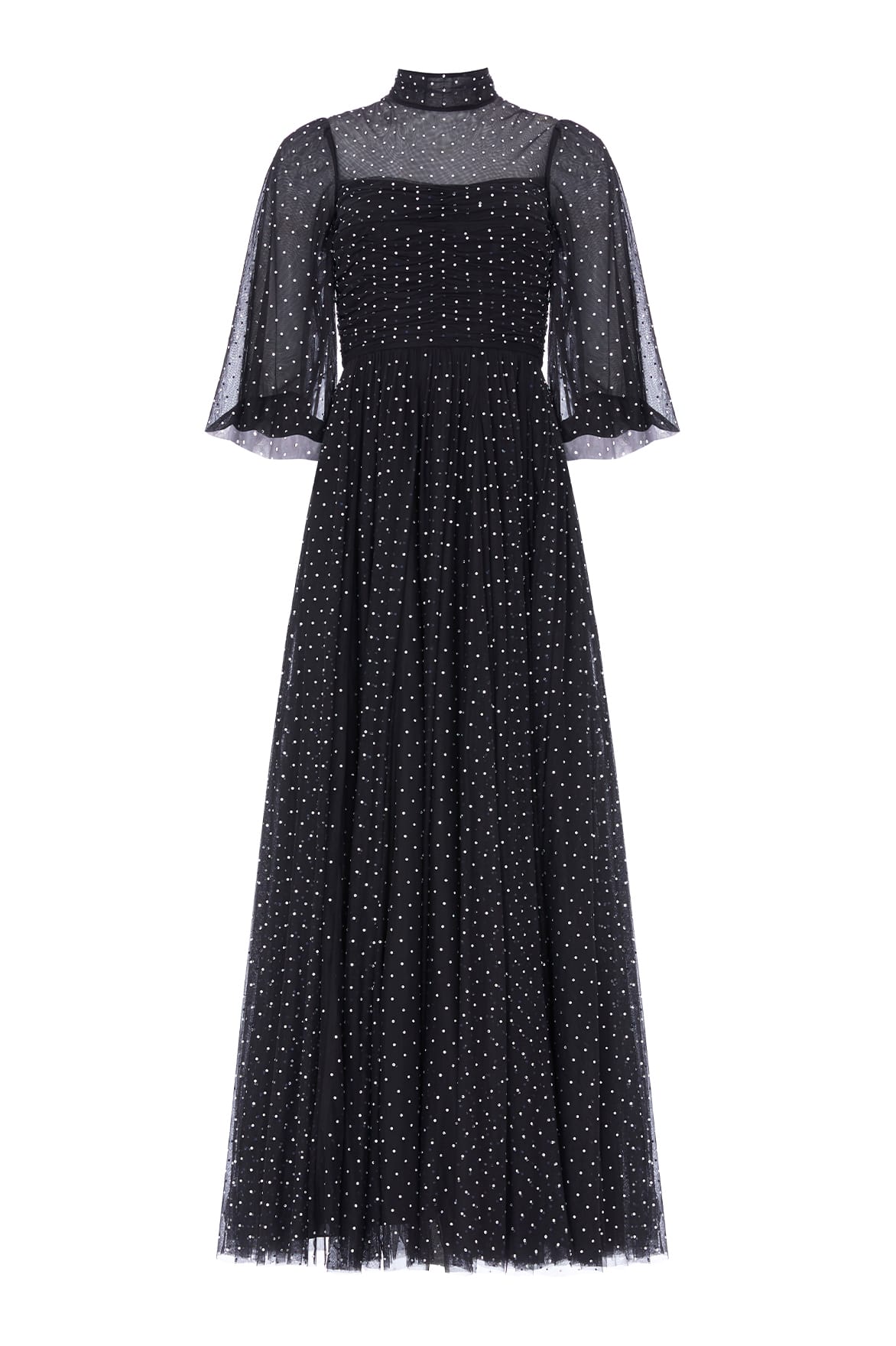 Needle & Thread Amaya Shimmer Long Sleeve Gown sukienka czarna