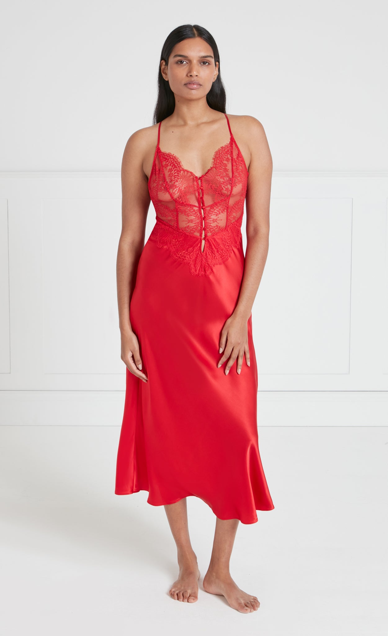 Temperley London Gaia koszula nocna czerwona satyna