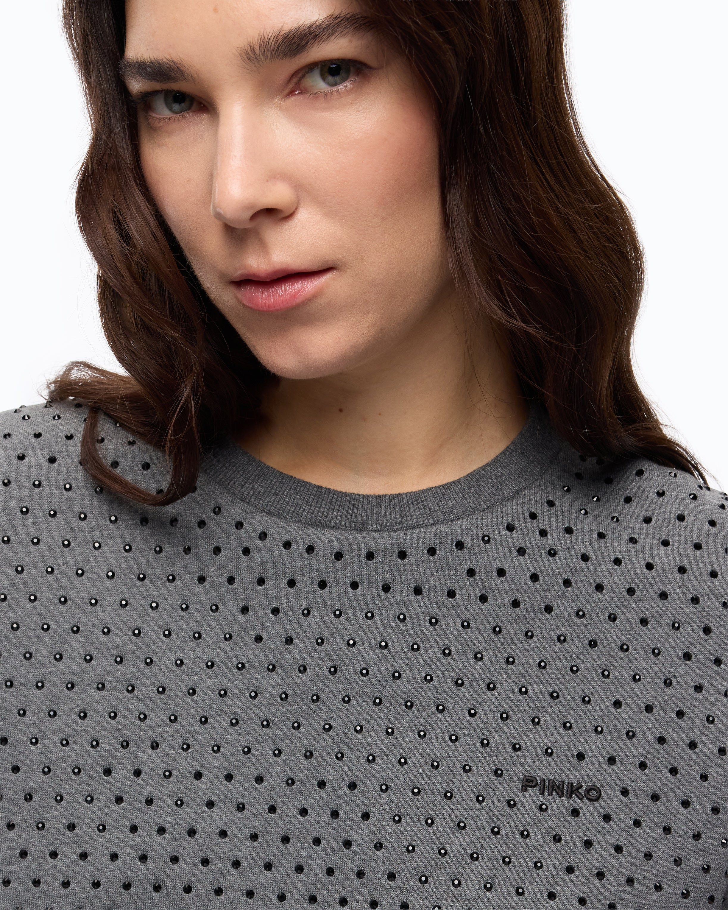 Pinko Monaci Sweater sweter dresowy szary w kryształki