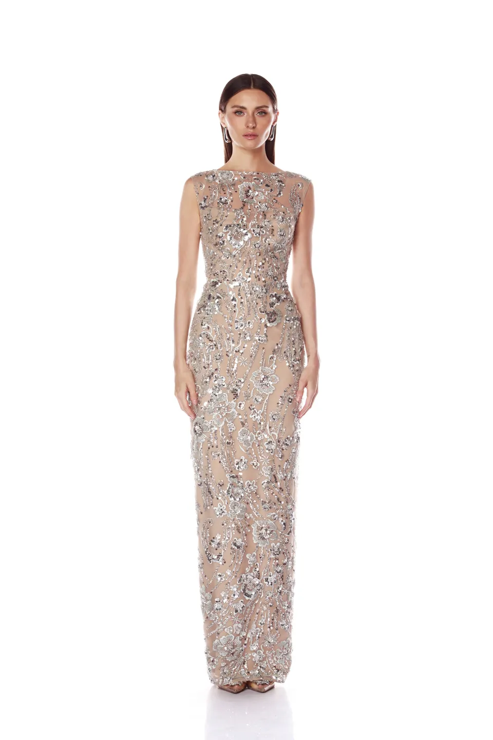 Bronx and Banco Violet Silver Maxi Dress sukienka cekinowa