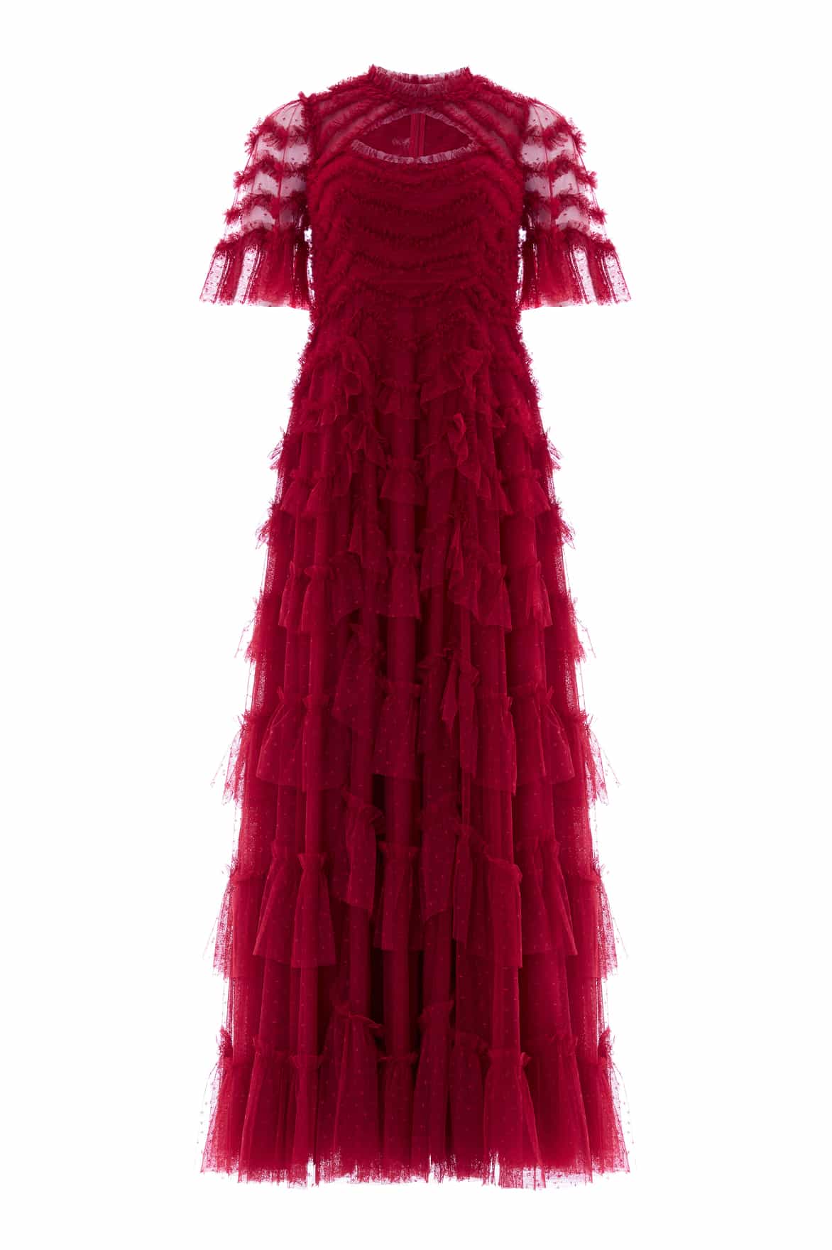 Needle & Thread Aviana Short Sleeve Gown suknia czerwona tiulowa