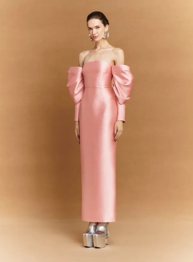Solace London Laylah sukienka maxi pudrowy róż bez ramiączek