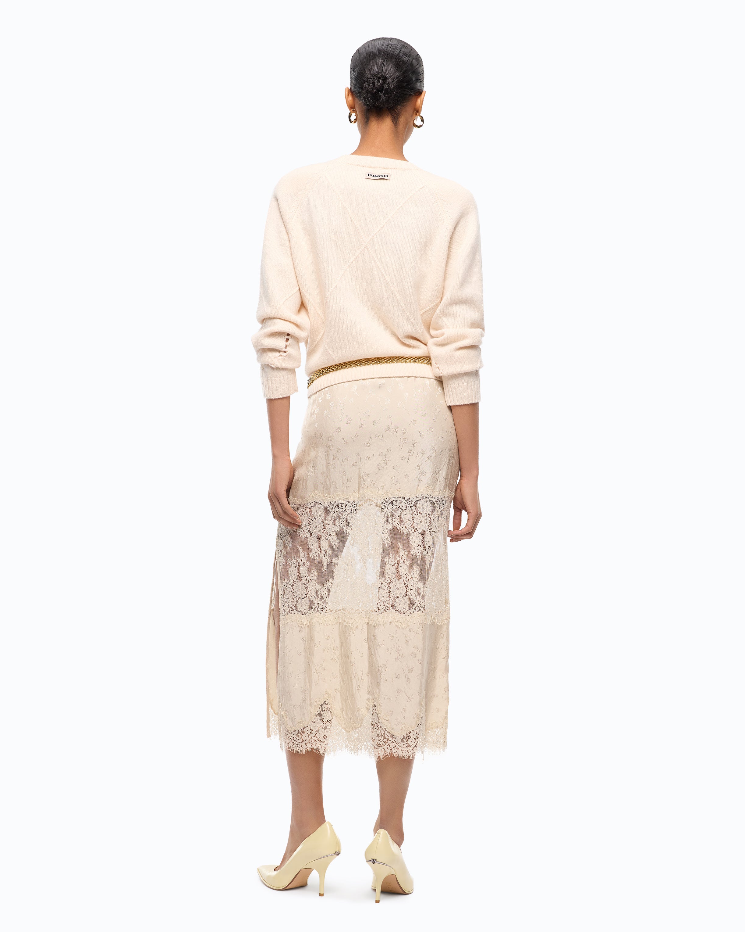 Pinko Berna Sweater sweter w romby beżowy wełna